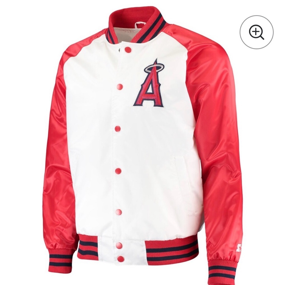 Starter Los Angeles Angels Varsity Full Snap Satin Jacket XXL Baseball Red White - Picture 2 of 15